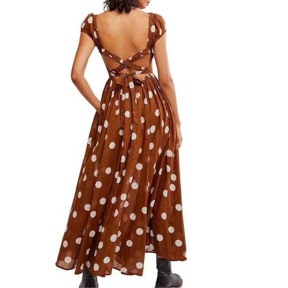 Free People Ultraviolet Polka Dot Print Scoop Neck Short Sleeve Maxi Dress - Picture 4 of 7